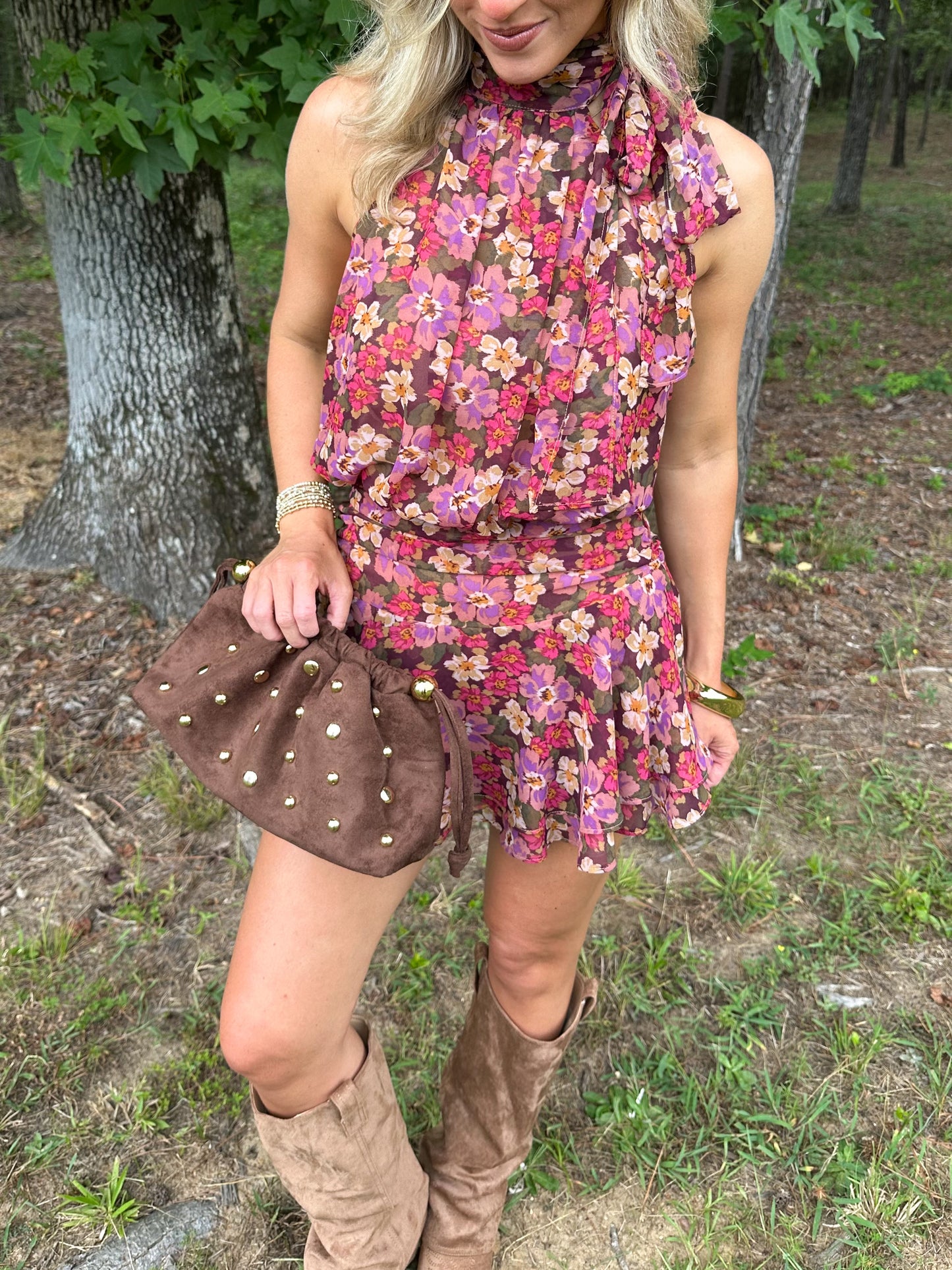 Berry Floral Halter Mini Dress