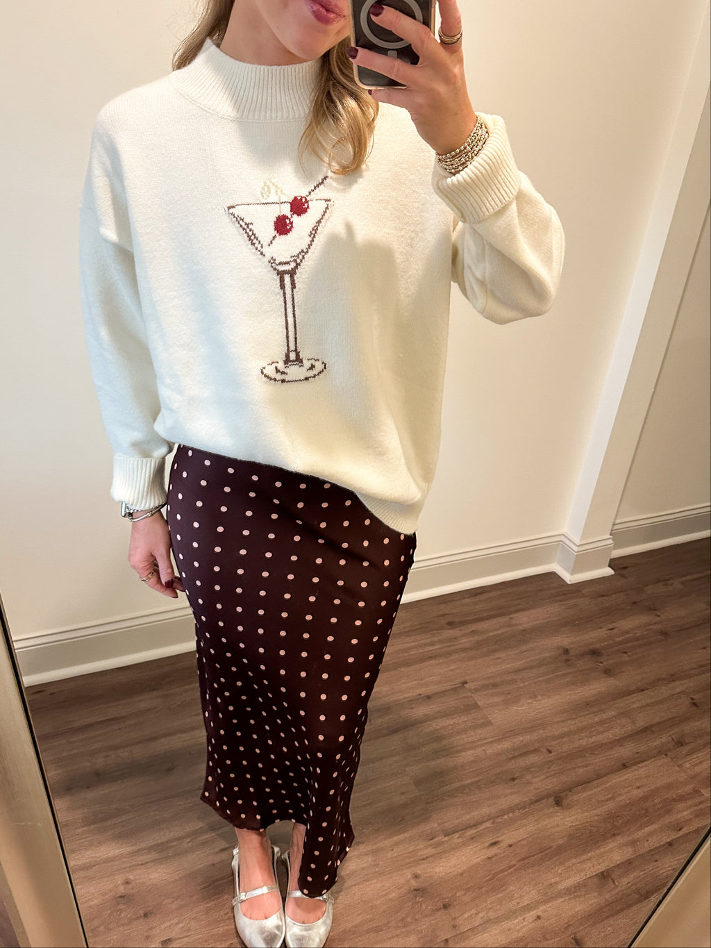 Windy Polka Dot Skirt- Wine/Blush