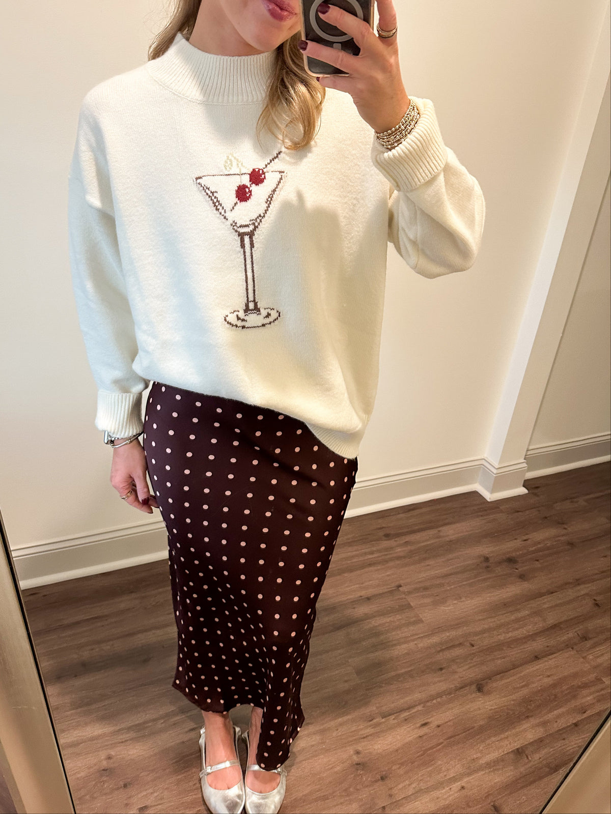 Windy Polka Dot Skirt- Wine/Blush
