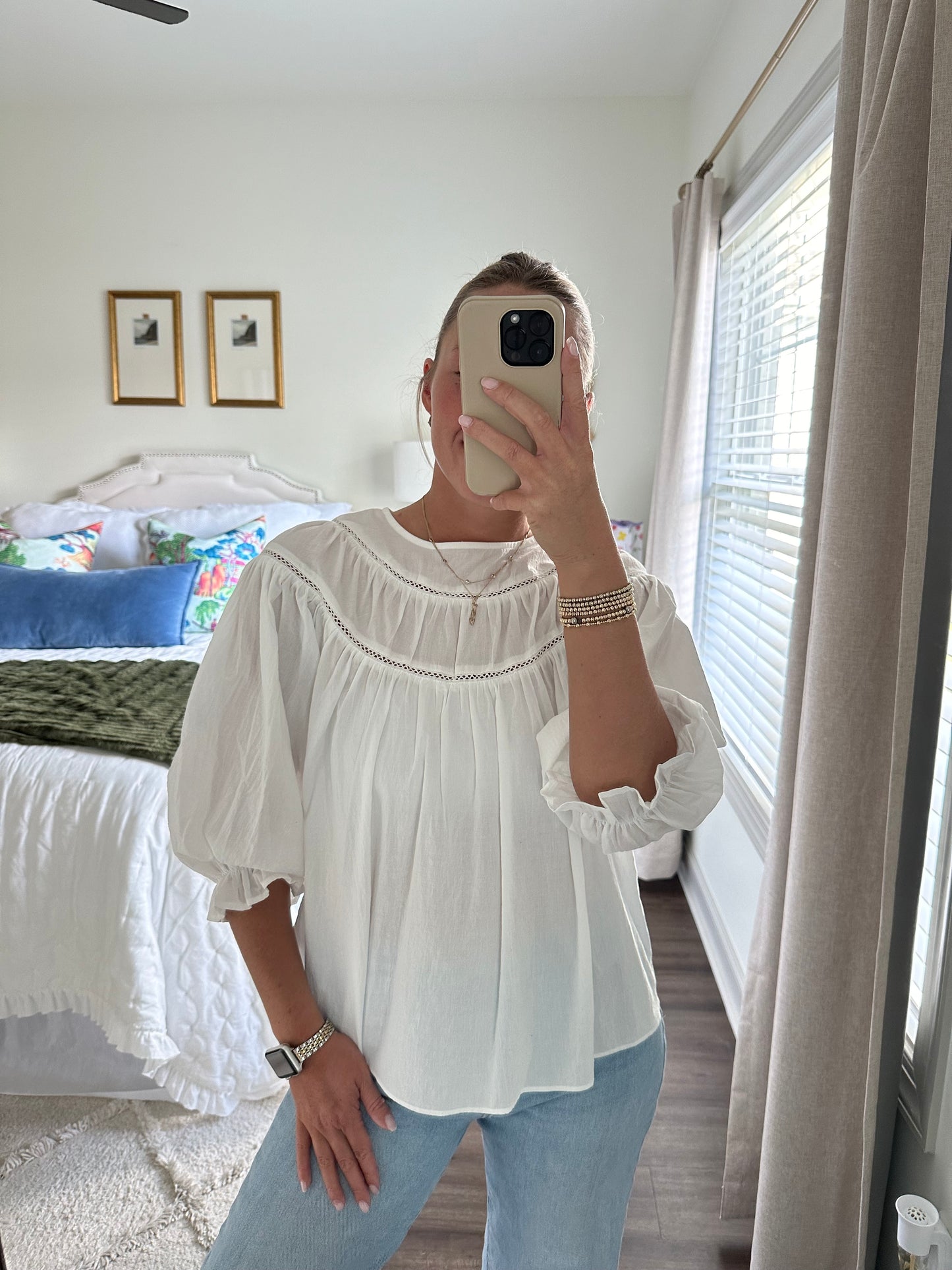 Lace Trim Mixed Blouse