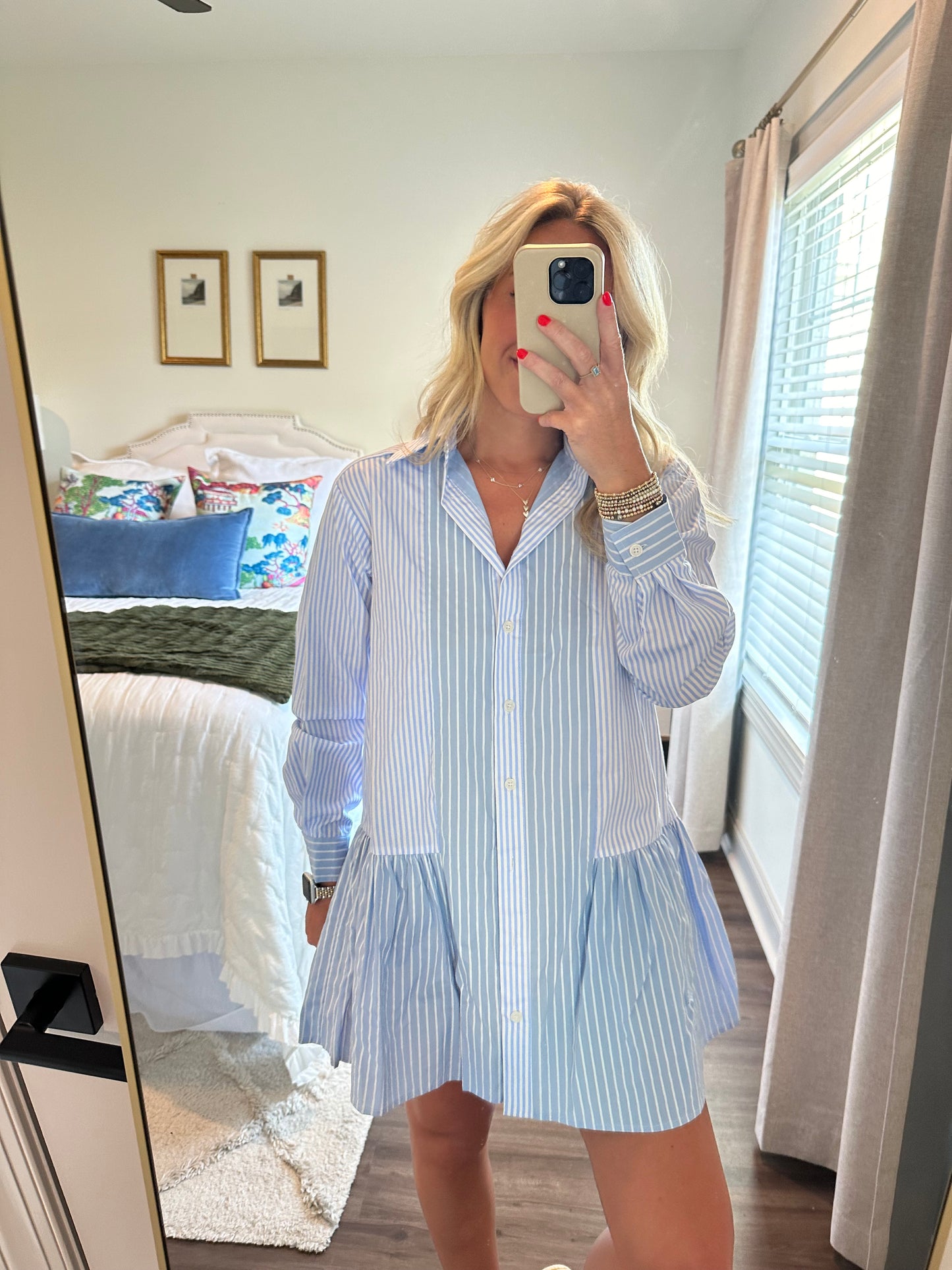 Stripe Shirt Dress- Blue