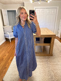 Kennedy Stripe Midi Dress- Navy
