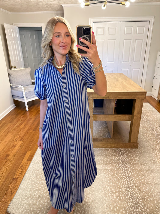 Kennedy Stripe Midi Dress- Navy