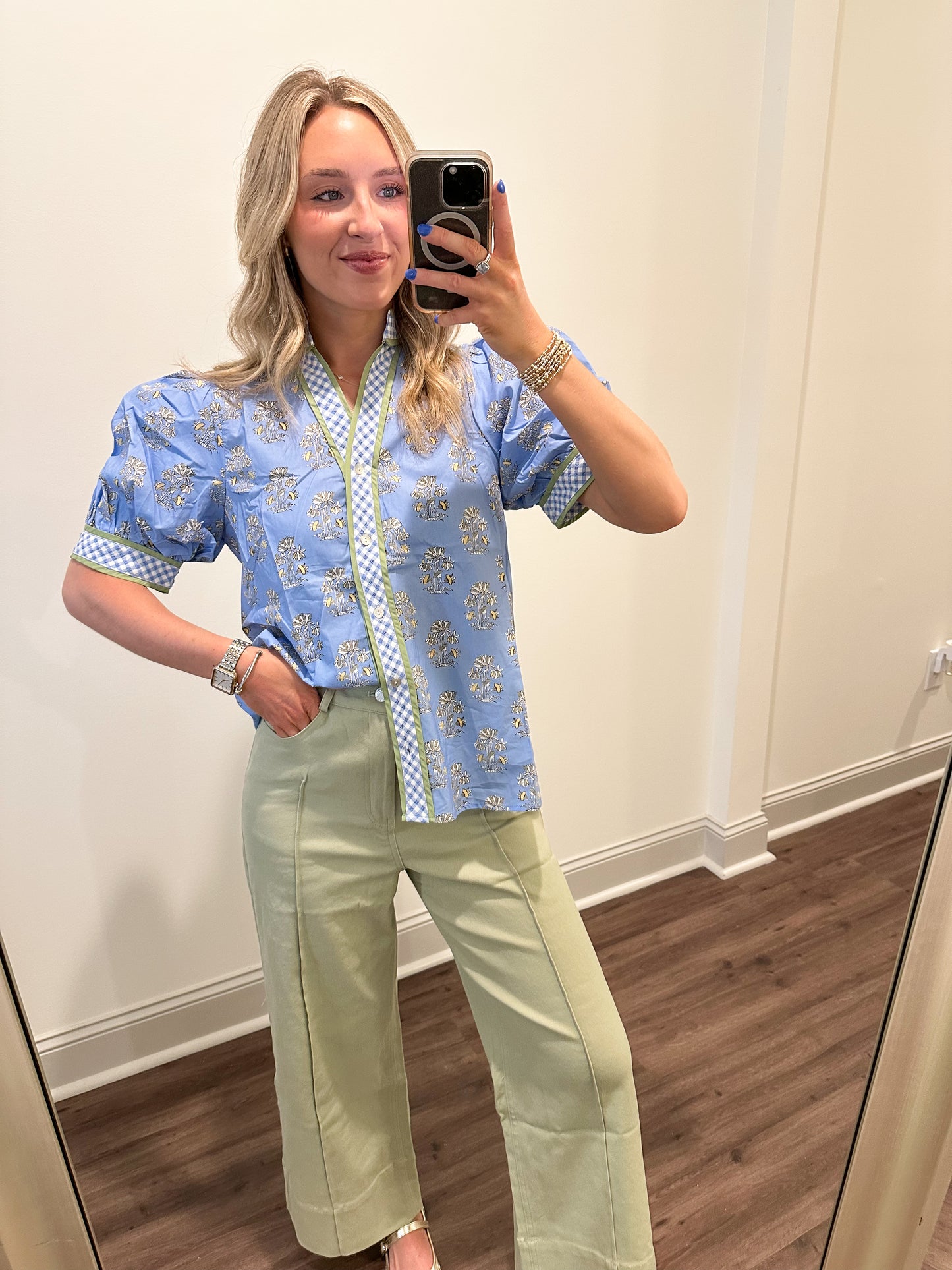 Evelyn Top- Blue/Green