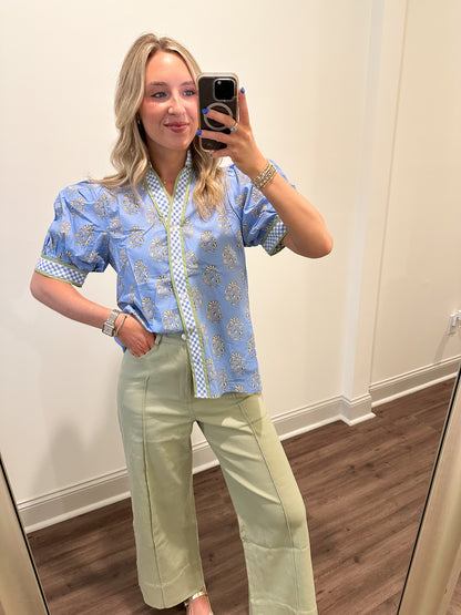 Evelyn Top- Blue/Green