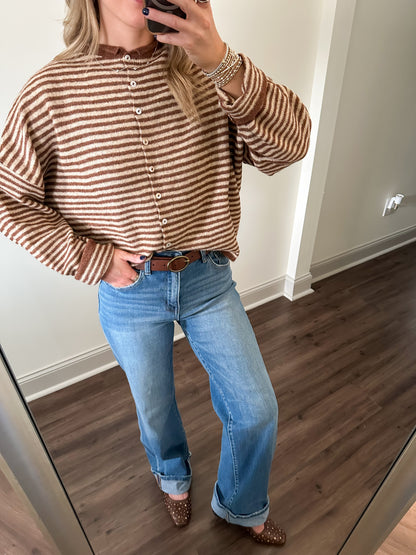 Piper Cardigan- Mini Stripe Brown