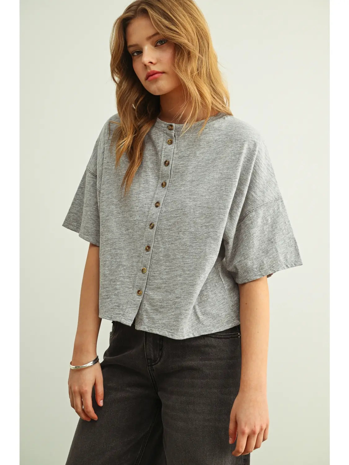 Ellen Button Top- Grey