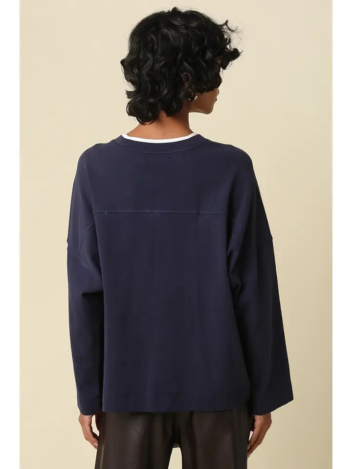 Jamie Contrast Layered Knit Tee- Navy