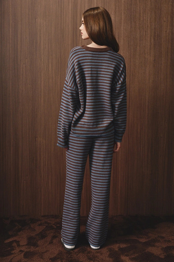 Morie Stripe Pants Set- Blue/Brown