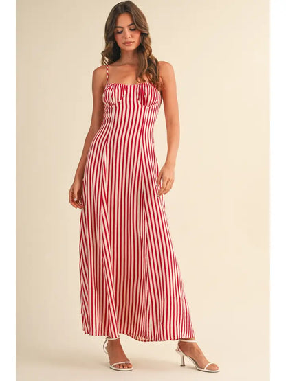 Nisha Stripe Maxi Dress- Red