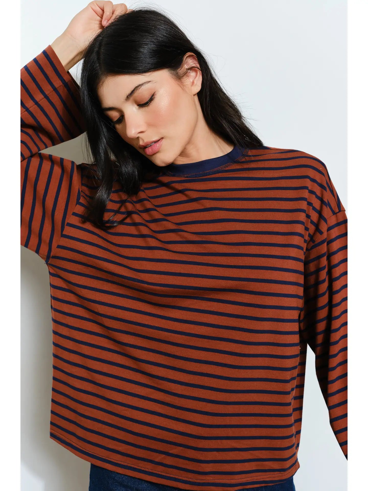 Hasley Striped Top- Brown/Navy