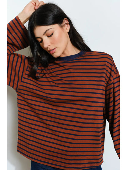 Hasley Striped Top- Brown/Navy