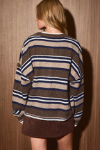Maggie Sriped Cardigan- Brown