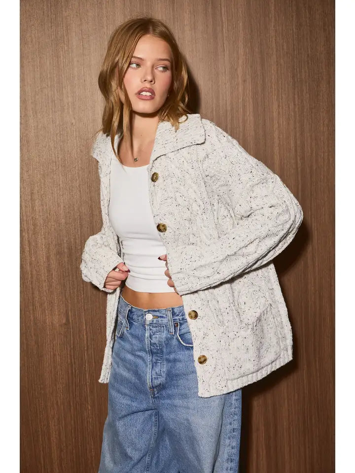 Cable Knit Oversized Cardigan- Heather Grey