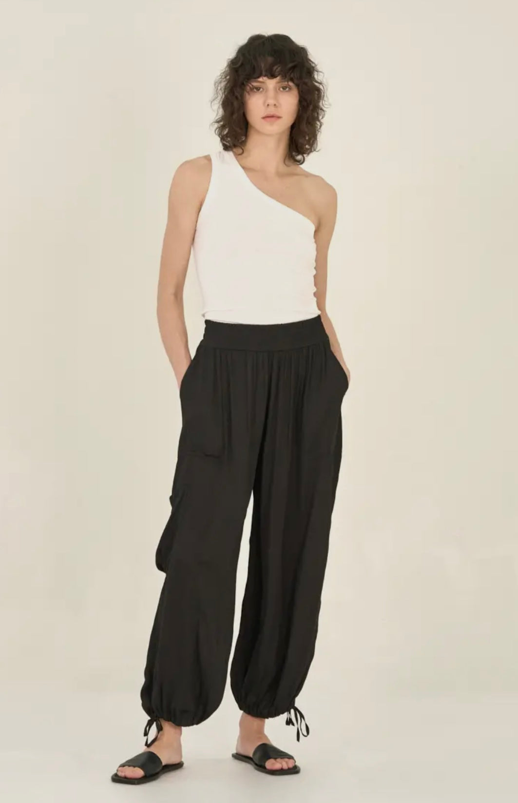 Satin Cargo Pant- Black