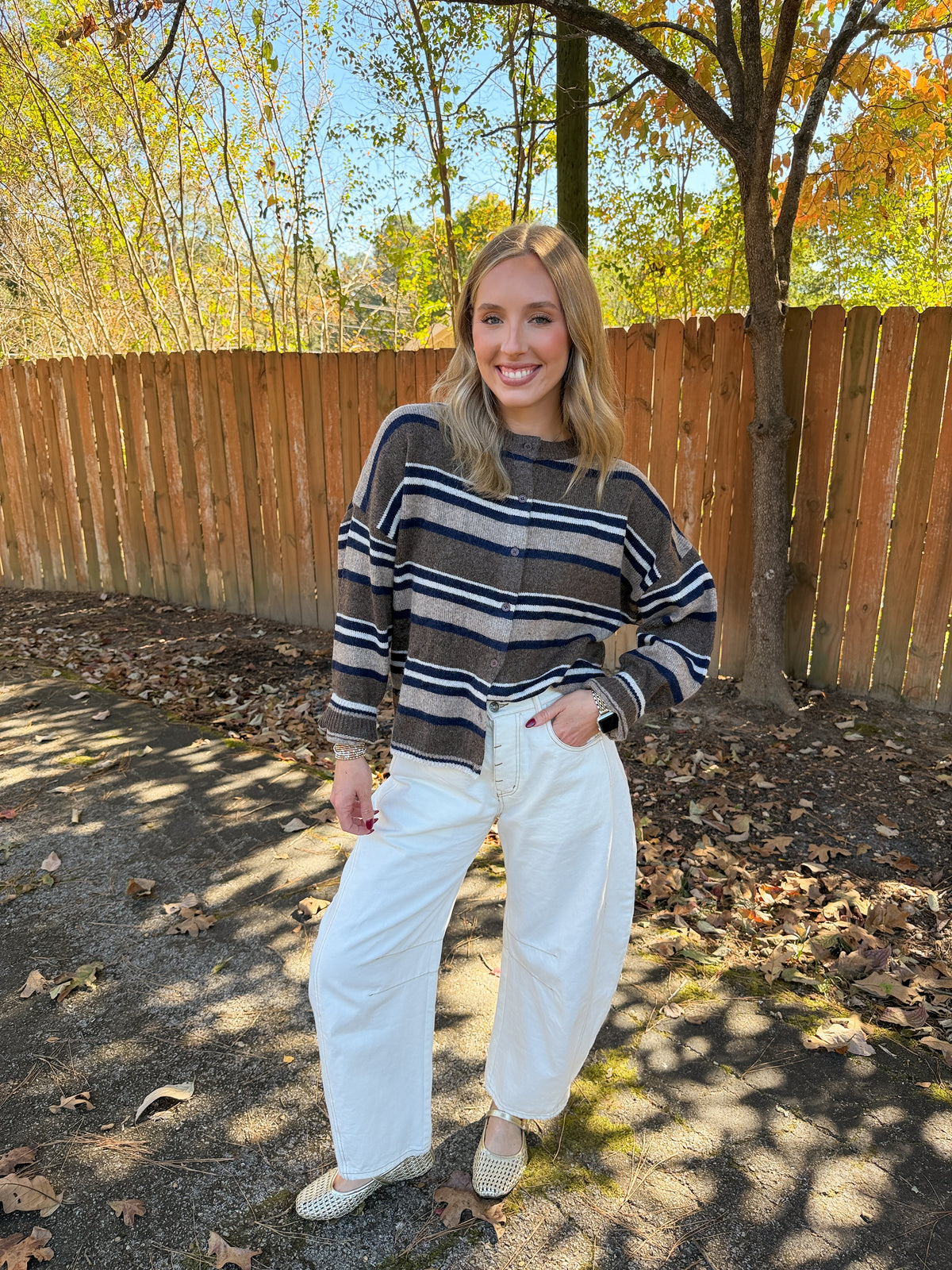 Maggie Sriped Cardigan- Brown
