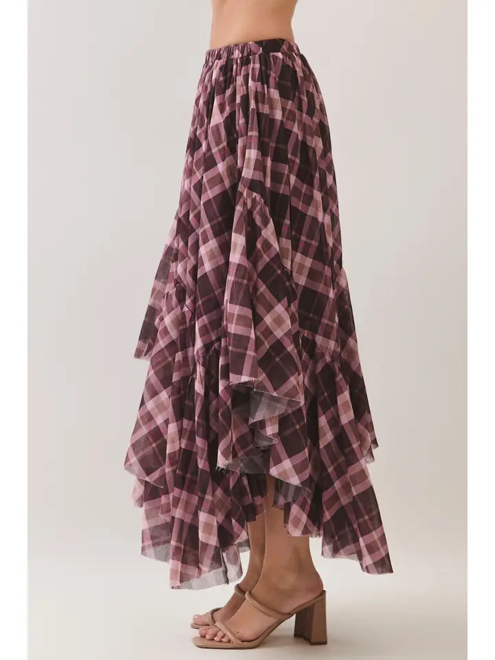 The Hattie Check Skirt- Chocolate