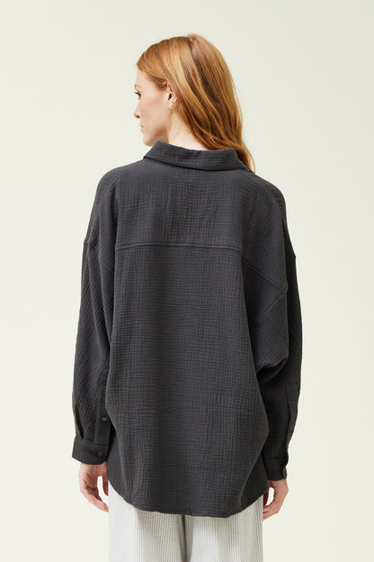 Gauze Button Up Shirt- Charcoal