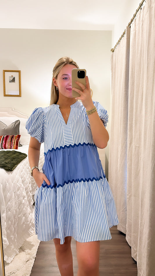 Jana Stripe Dress- Blue/White