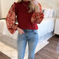 Burgundy/Cream Floral Top