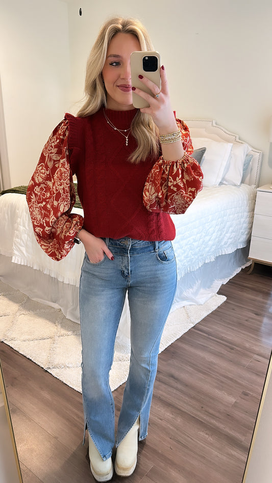 Burgundy/Cream Floral Top