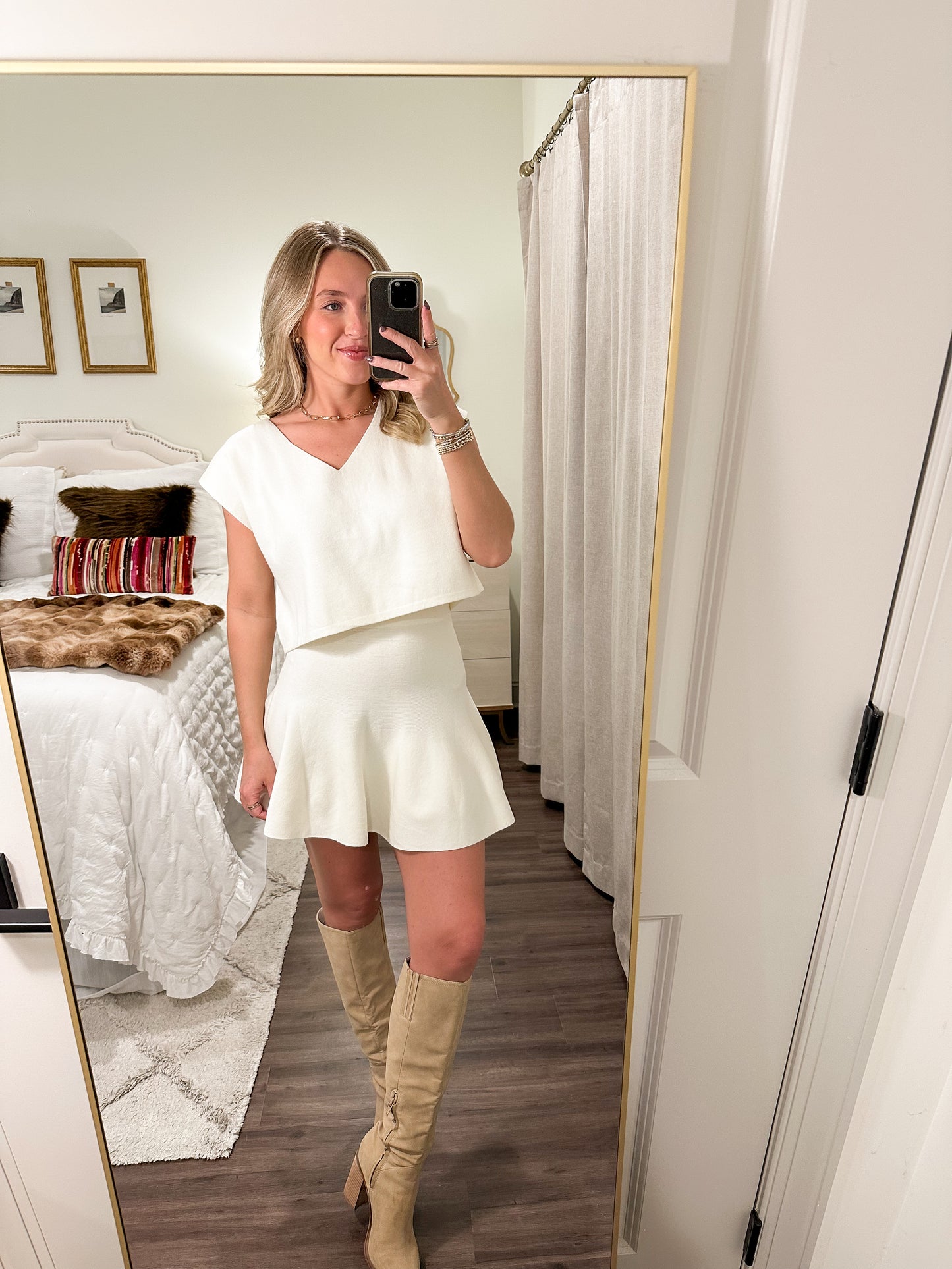 Hollis Sweater Skirt Set- Cream