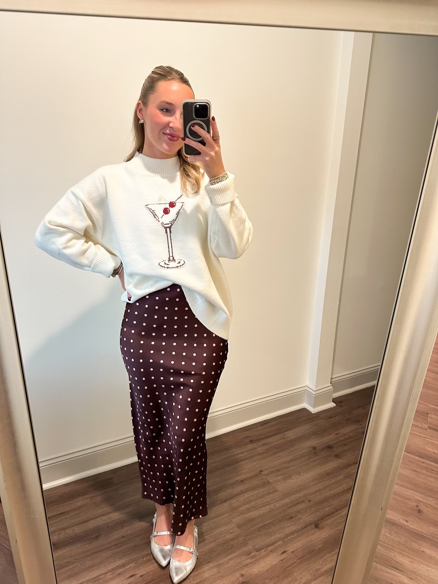 Windy Polka Dot Skirt- Wine/Blush