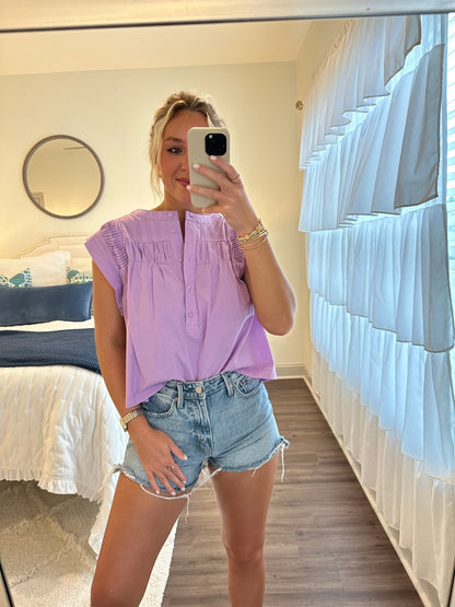 Lavender Shirring Detail Top