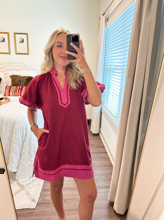 Jenna Dress- Burgundy/Pink