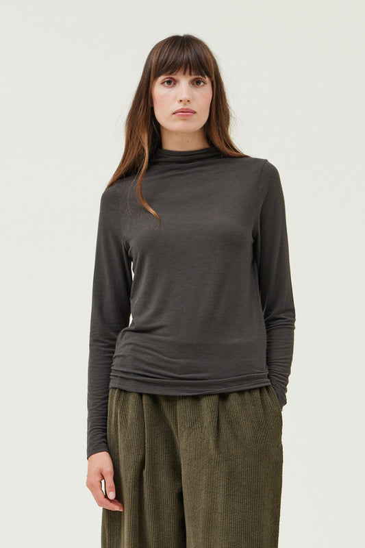 Turtleneck Jersey Top- Coal