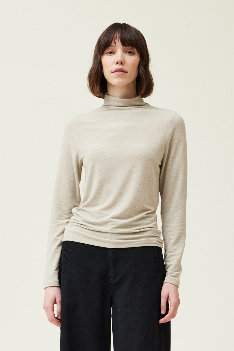 Turtleneck Jersey Top- Ecru