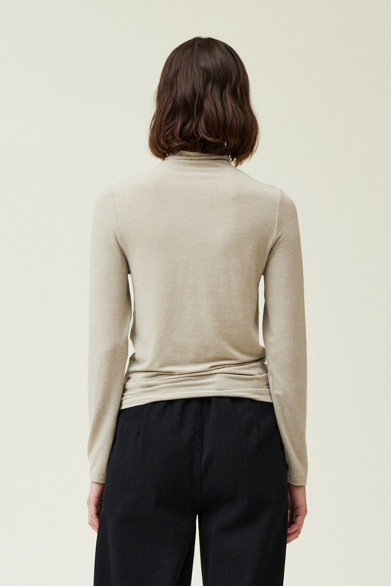 Turtleneck Jersey Top- Ecru