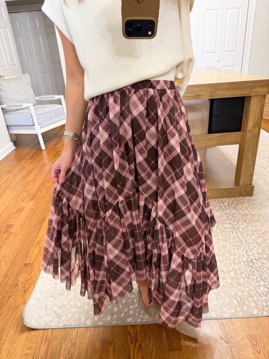 The Hattie Check Skirt- Chocolate