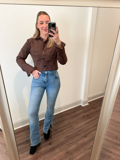 Suede Crop Jacket- Chestnut