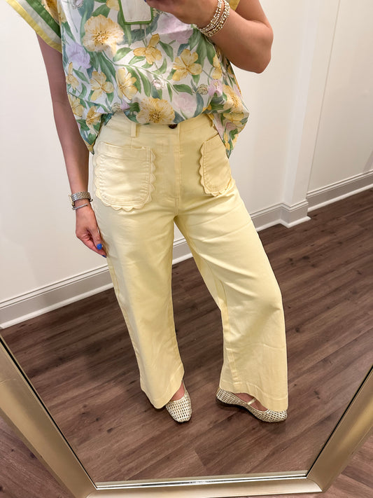 Scallop Pocket Pants- Lemon
