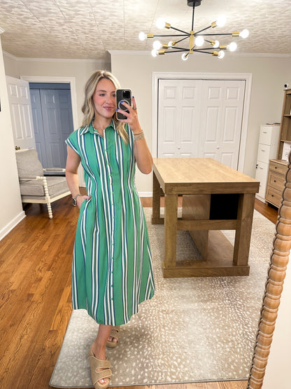 Isla Green Stripe Midi Dress