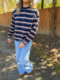 Multi Striped Crew Neck Top- Navy