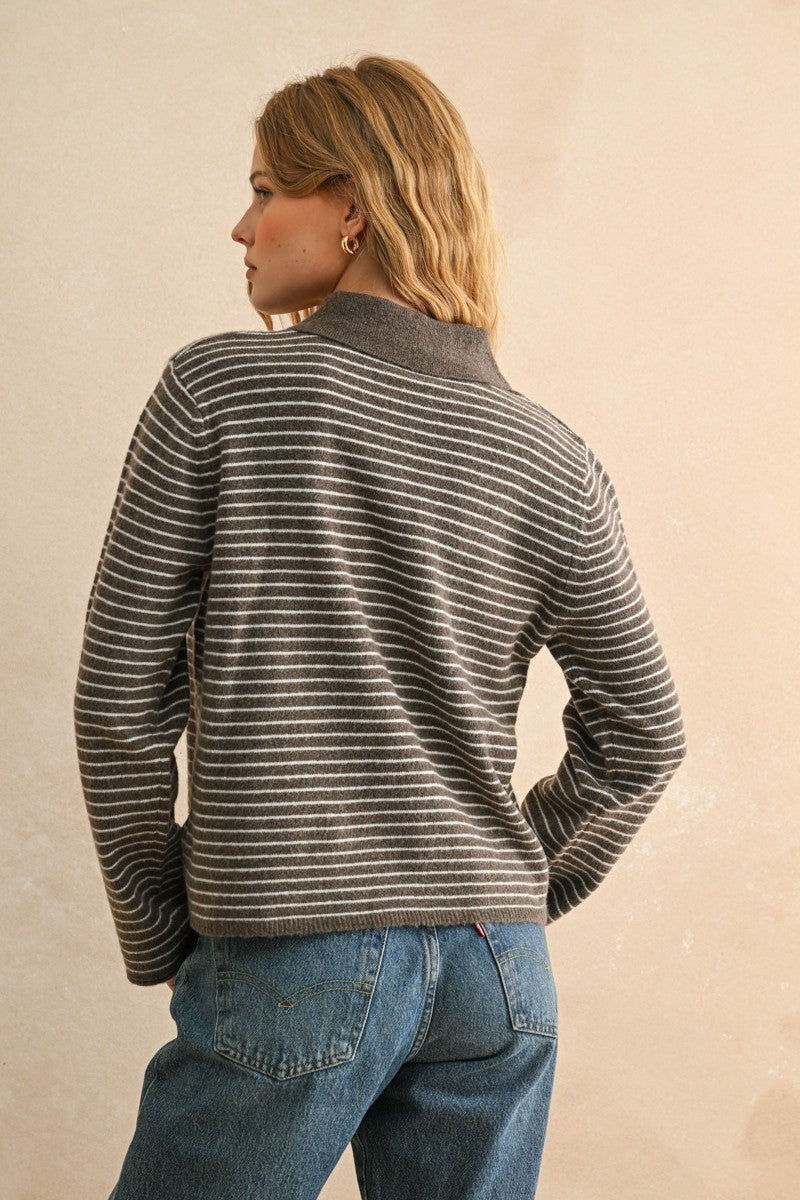 Briggs Stripe Sweater- Brown