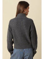Halen Zip-Up Mock Neck Cardigan- Charcoal