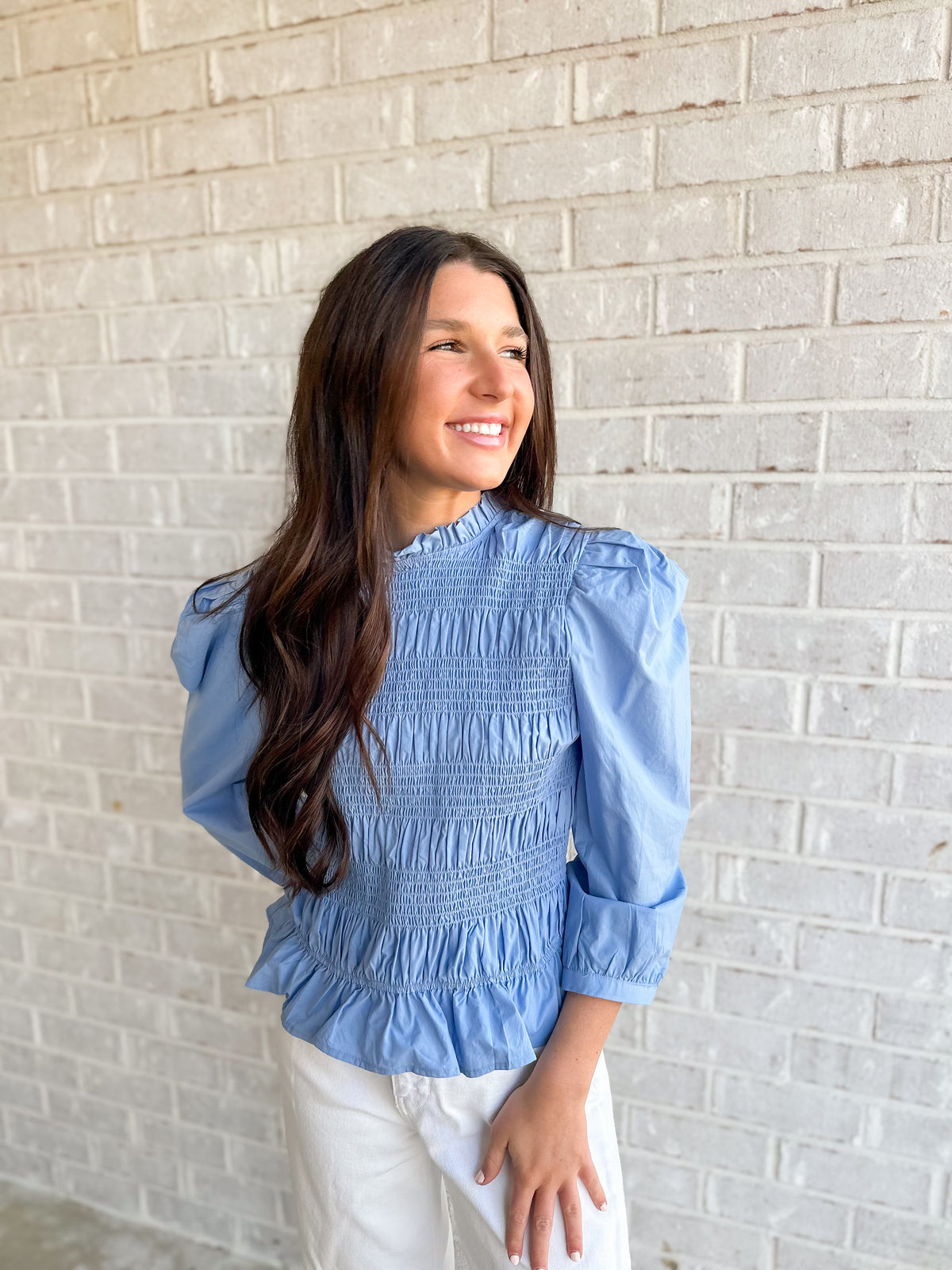 Brittany Smocked Top- Blue