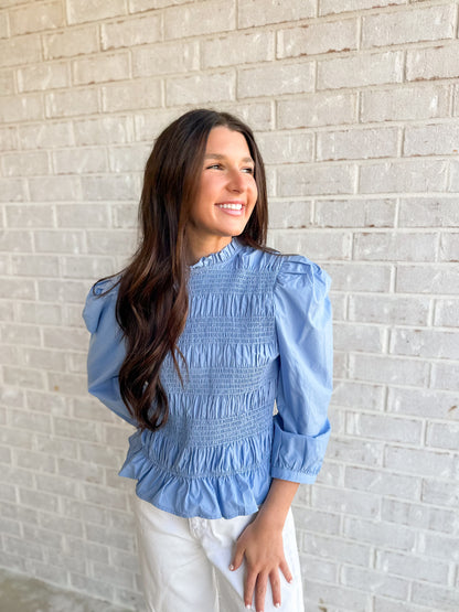 Brittany Smocked Top- Blue