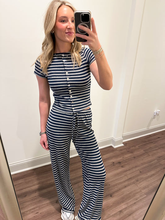 Ronnie Stripe Set- Navy/Grey