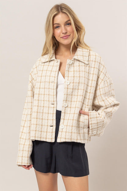 Tweed Plaid Jacket- Cream