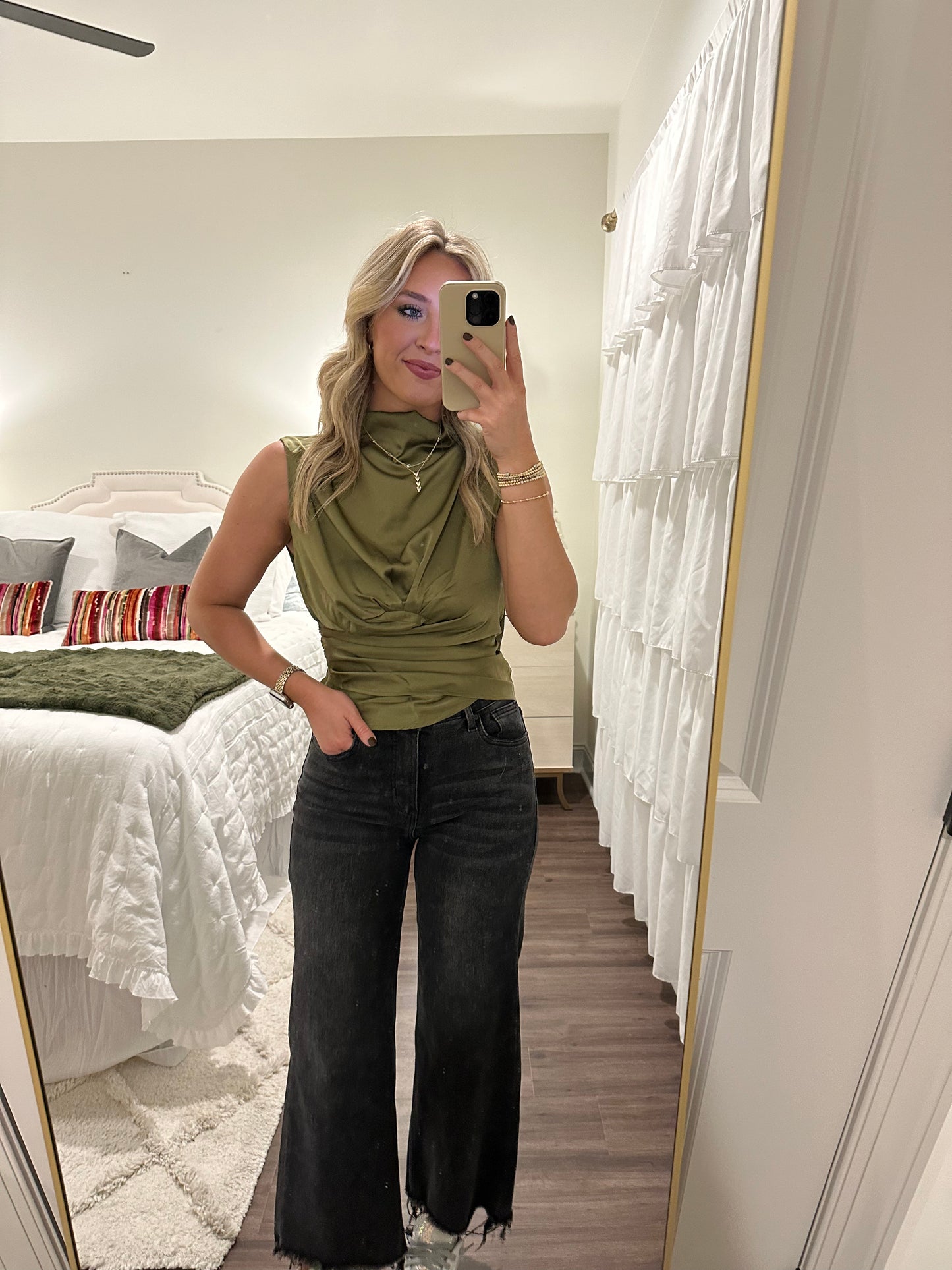 Satin Olive Top