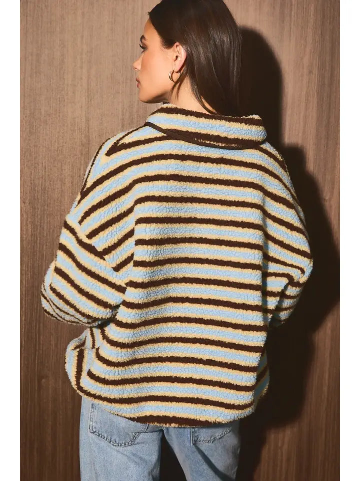 Brynn Striped Pullover- Blue/Brown