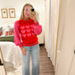 Heart Pattern Sweater- Red/Pink