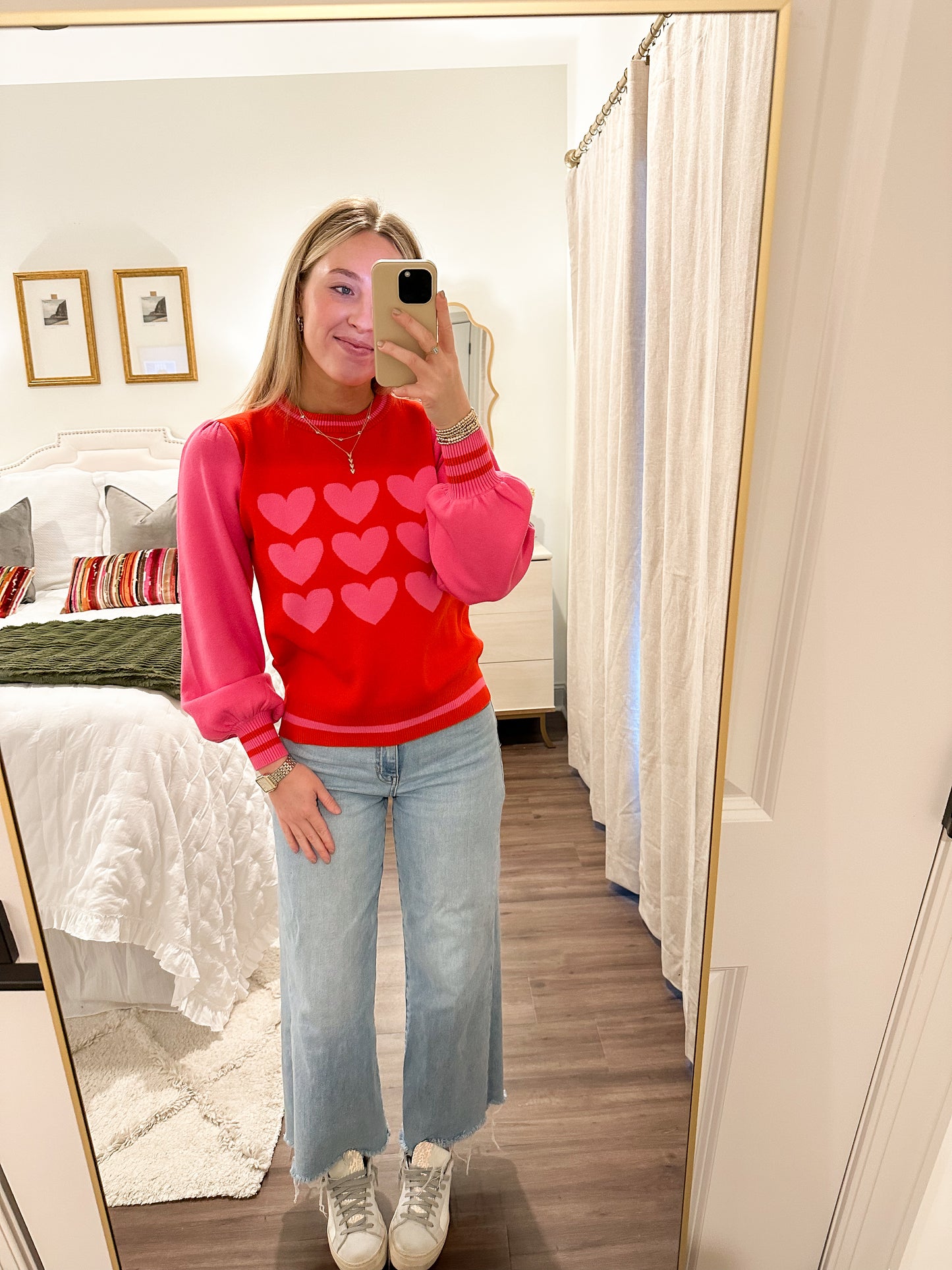 Heart Pattern Sweater- Red/Pink