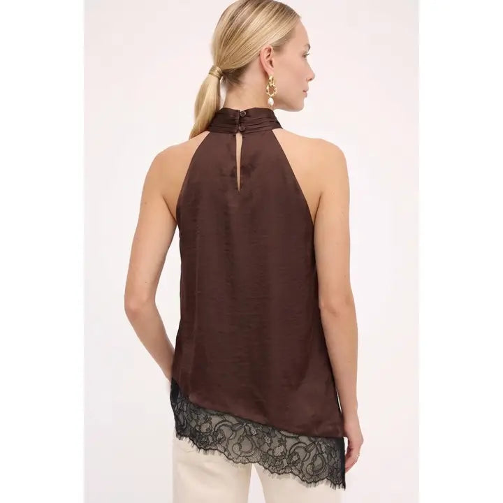 Rosemary Lace Hem Top- Chocolate
