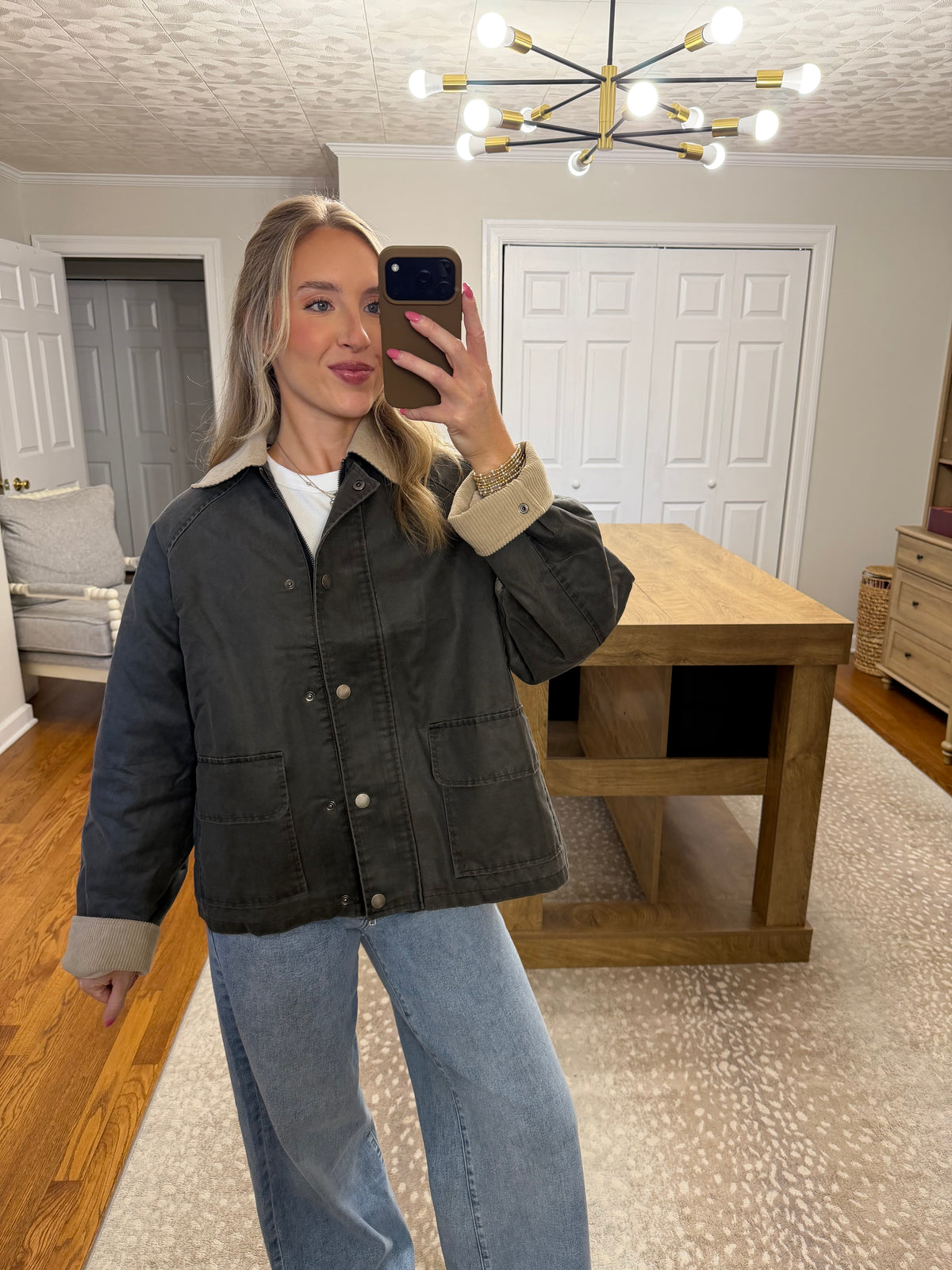 Collar Contrasted Utility Jacket- Charcoal