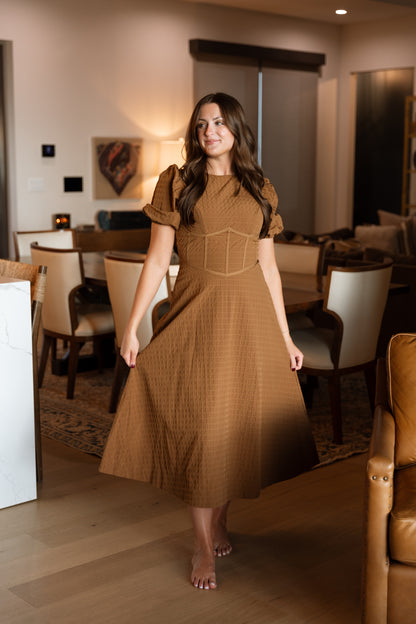 Hattie Midi Dress- Brown